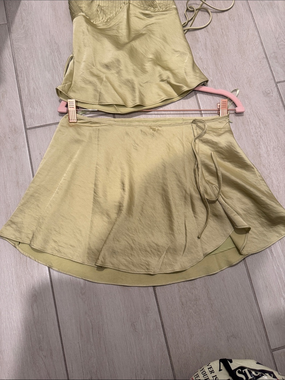 NIA Devon top and Nicolas Skirt Lime Satin Set - Picture 2 of 4